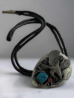 Silver Eagle Turquoise Accent Women's Bolo Tie Necklace